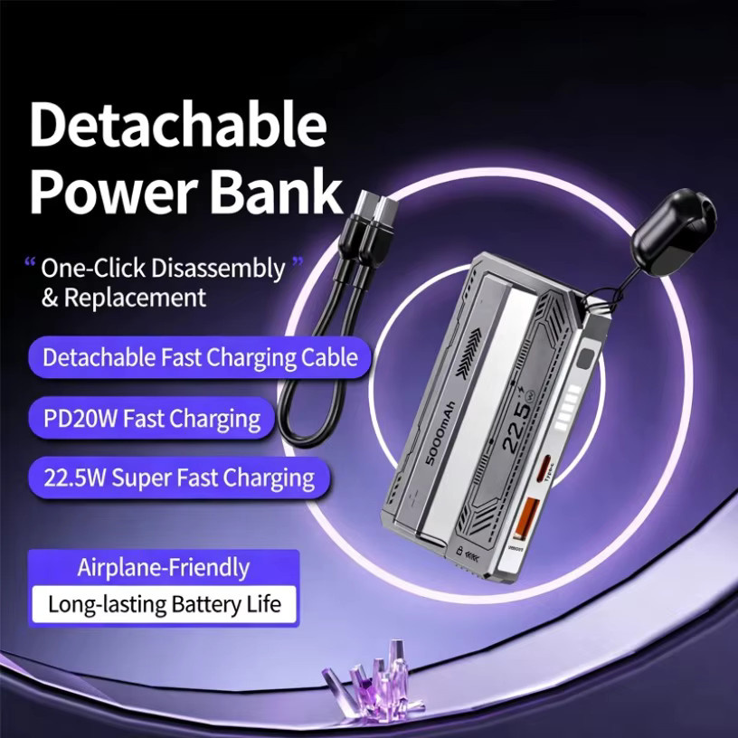 XIKCU Tragbare Powerbank mit 5000 mAh Kapazität und 22,5W Schnellladefunktion inklusive Kabel - Bild 4