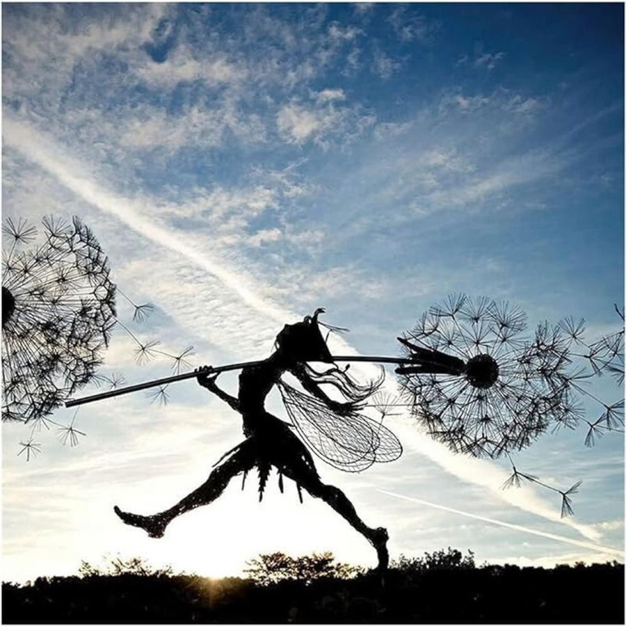 Silhouette Gartenfee Dekoration mit Löwenzahn aus Metall als Elfen Ornament für deinen Garten und Rasen - Bild 3