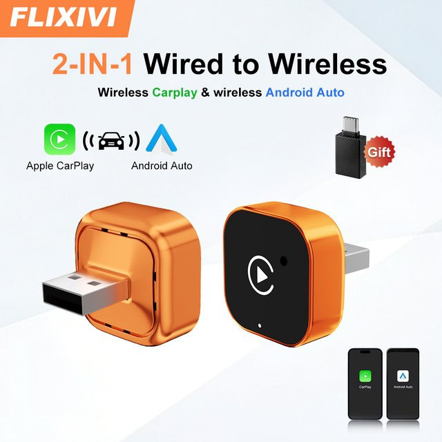 FLIXIVI 2-in-1 Kabelloser CarPlay Adapter Blue – Mini Dongle für Apple & Android zur Umwandlung von kabelgebunden auf kabellos - Bild 1