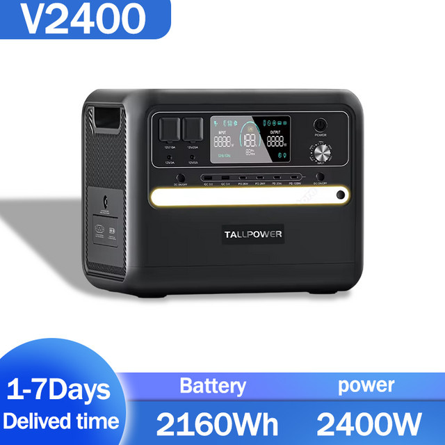 TALLPOWER Tragbare Powerstation V2400 Solargenerator mit 2400 W und 2160 Wh Lithium-Eisenphosphat-Batterie in Schwarz - Bild 1
