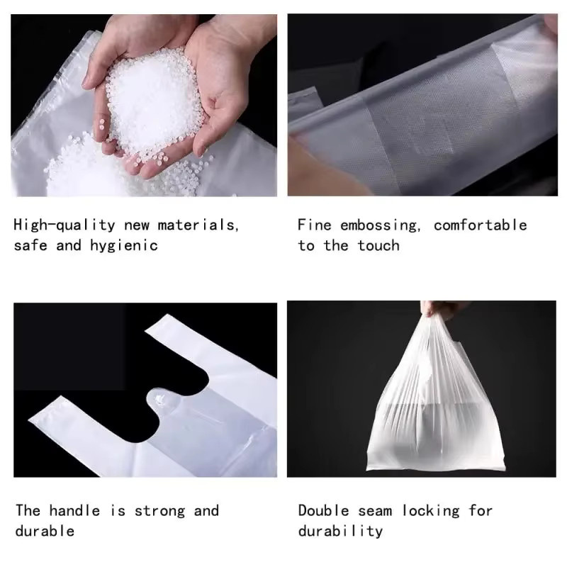 100 Stück transparente Plastik-Einkaufstüten mit Griff für Lebensmittel und Supermarkt-Einkäufe - Bild 5