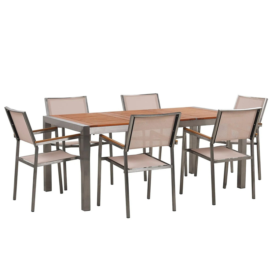 Beliani Gartentisch Set GROSSETO in Heller Holzfarbe und Beige mit Silber, B/T/H: 180 x 90 x 87 cm - Bild 2