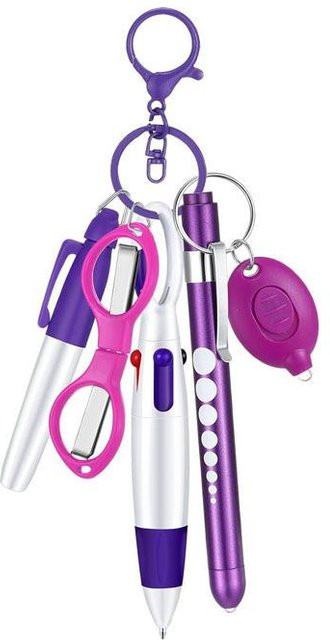 XYNN 6in1 Multifunktions-Kugelschreiber-Set in Violett mit Taschenlampe, Schere und Schlüsselanhänger - Bild 1