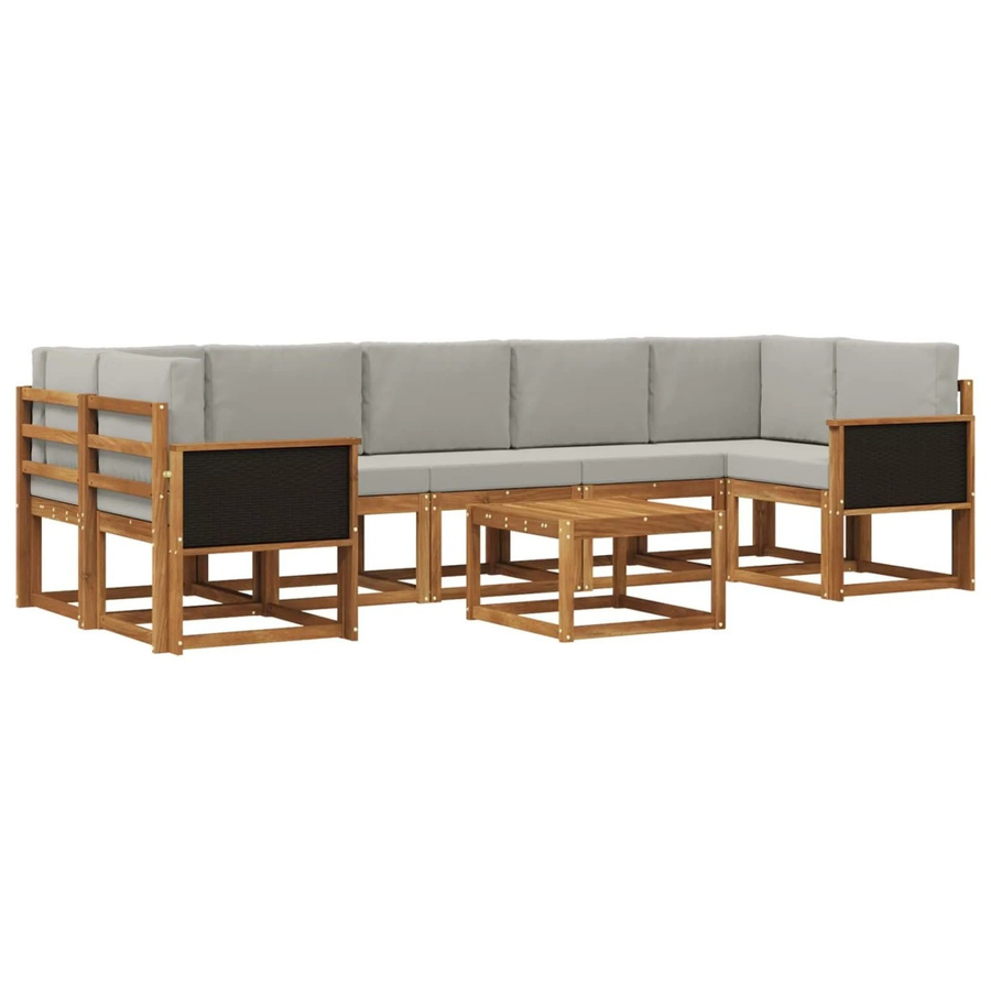 vidaXL Outdoor-Sofagarnitur L-Form aus Akazienholz mit 6 Kissen in Braun und Hellgrau - Bild 2
