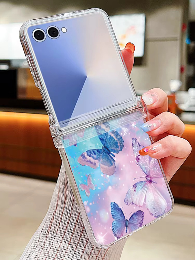 YISHANGOU Handyhülle mit Schmetterlingsdruck für Samsung Galaxy Z Flip8 Flip7 FE Flip6 Flip5 Flip4 Flip3 5G, transparente harte Schutzhülle - Bild 4