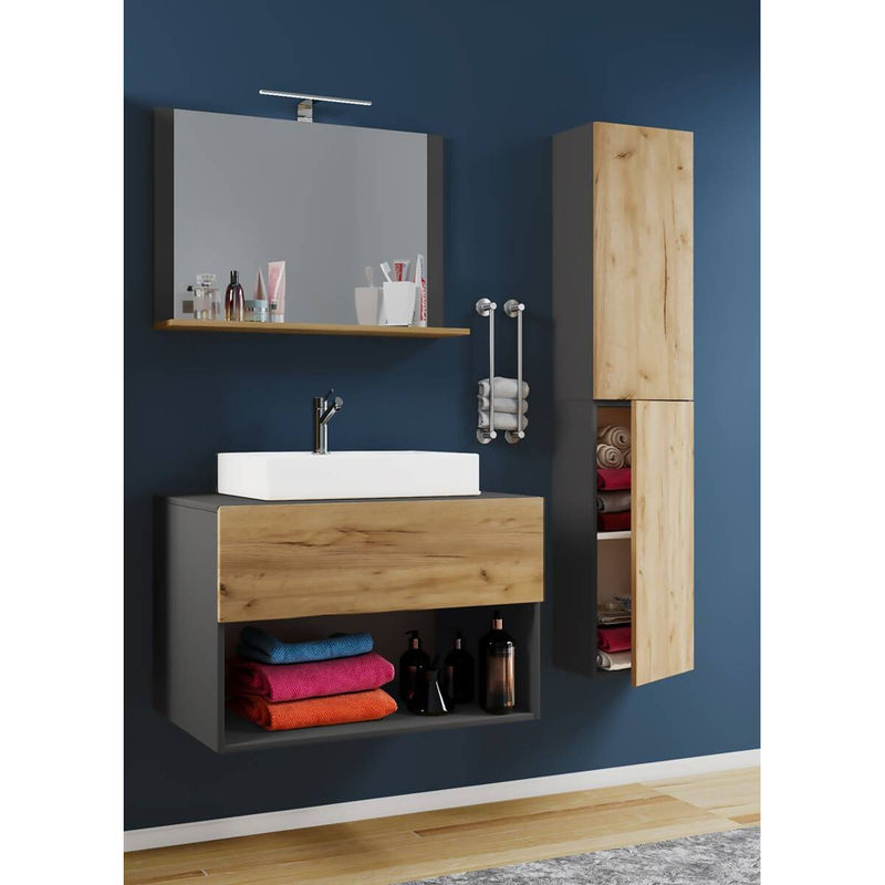 VCM Möbel Waschplatz Lendas 4-teilig in Anthrazit und Eiche Honig Nachbildung mit Weiß, B/H/T: 80 x 150 x 52 cm - Bild 3