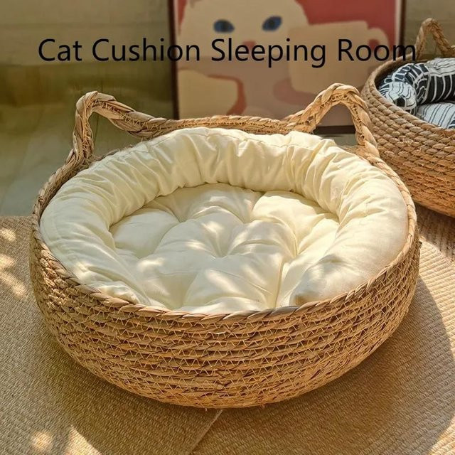 Mengqiu Natur-Web-Katzenbett mit saisonaler Heizmatte in Beige, waschbare Haustiermatte für alle Jahreszeiten, Breite: 40 cm - Bild 1