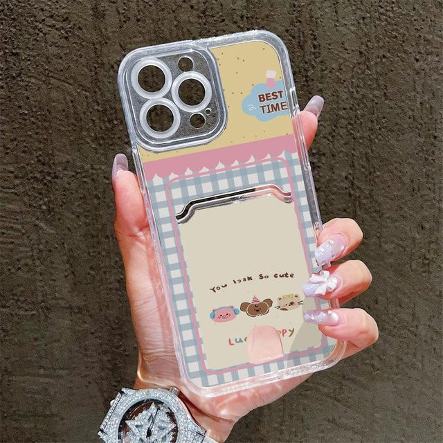 Transparente Silikon Handyhülle mit Kartenfach für Xiaomi Redmi Note 13 14 Reno 12F 13F, iPhone 16 17 und Samsung S23 S24 S25 Ultra sowie Poco X3/X3 Pro - Bild 1