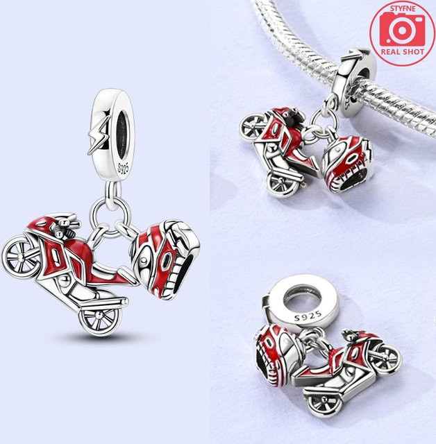 Charm 925 Silber, Roter Helm, Unisex - Bild 1