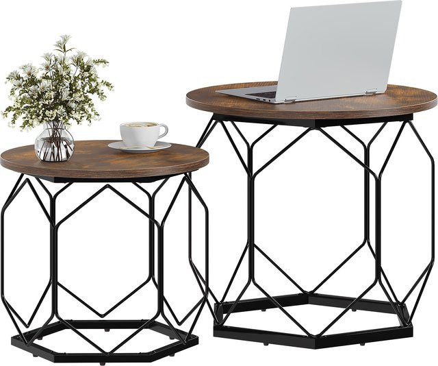 WOLTU 2-teiliges Couchtisch-Set aus Metall in Braun, runder Beistelltisch mit Stauraum im modernen Design für dein Wohnzimmer oder Schlafzimmer - Bild 1