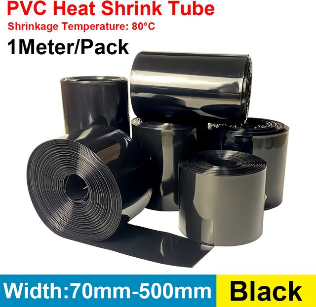 Schwarzer PVC-Schrumpfschlauch für 18650 Lipo-Akkus, 1 Meter Länge, isolierte Schutzhülle für Lithium-Gehäuse, Durchmesser 70 mm bis 500 mm - Bild 1
