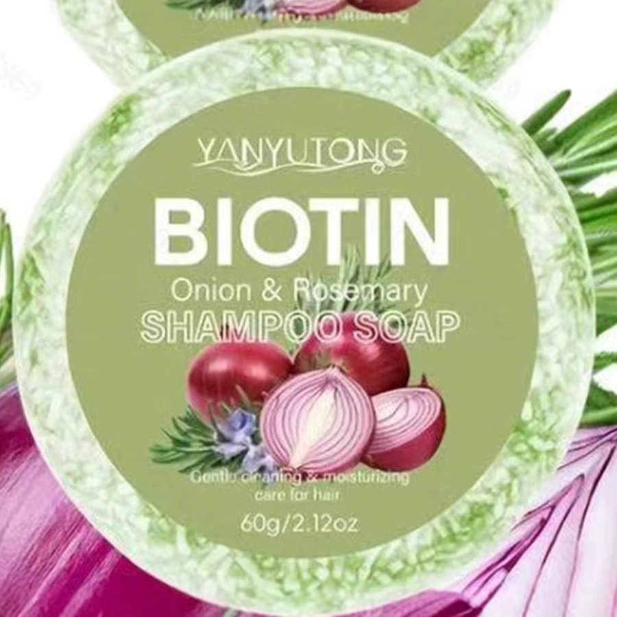 Zwiebel- und Biotin-Shampoo-Seife, 60g, für normales Haar, mit Rosmarin und Kamelienextrakt - Bild 4