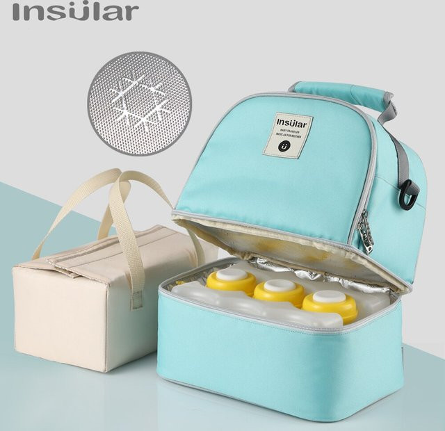 Mama Windel Rucksack mit Thermotaschen für Babyflaschen und Lebensmittel in Grau und Türkis - Bild 1