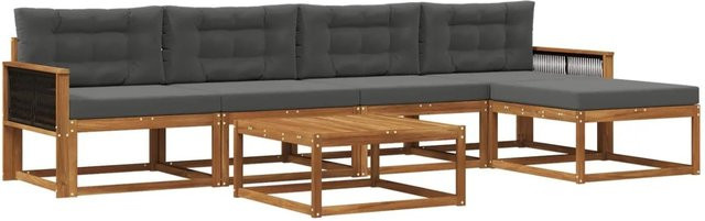 vidaXL Outdoor-Sofagarnitur aus Akazienholz mit 6 Kissen in Anthrazit und Natur - Bild 1