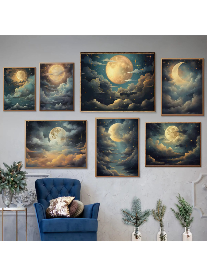 Potdemiel Wandkunst Leinwandbild Fantasy Art Vollmond und Sternenhimmel im Baiyun Comic Style für dein Wohnzimmer - Bild 3