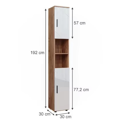 Badschrank Irma Vicco in Weiß Hochglanz und Goldkraft Eiche mit Türen und offenen Fächern, B/T/H: 30 x 30 x 192 cm - Bild 2
