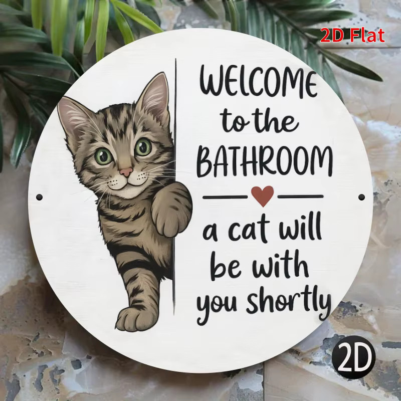 Potdemiel Metallschild Badezimmer Katzen Willkommen Rund Durchmesser: 20 cm - Bild 4