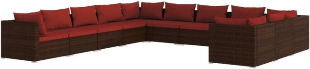 vidaXL 11-tlg Garten-Lounge-Set in U-Form aus braunem Poly-Rattan mit Kissen und pulverbeschichtetem Stahlgestell - Bild 1