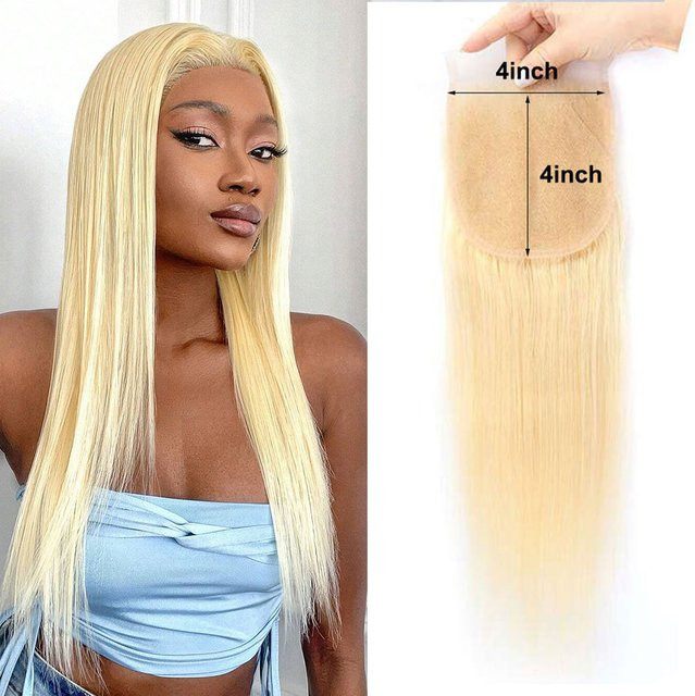 Newmi Haarverlängerung, blondes Echthaar, glatt, Schweizer Spitzenverschluss - Bild 1