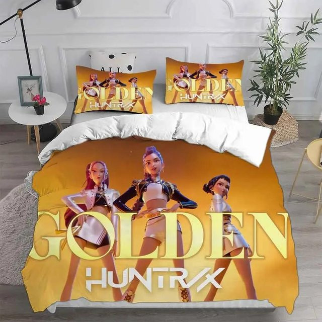 KPop D-Demon Hunters Bettwäscheset Halloween 3-teilig aus Mikrofaser in Gelb, B/H: 135 x 200 cm - Bild 1