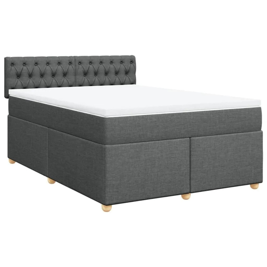 vidaXL Boxspringbett mit Matratze Dunkelgrau, Hybrid-Bett mit Taschenfederkern aus Stoff und Kiefernholz, B/T/H: 140 x 200 x 100,5 cm - Bild 2