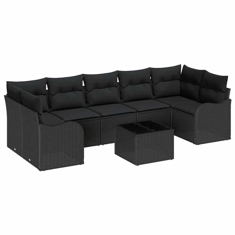 vidaXL Garten-Sofa-Set 8-teilig in Schwarz aus Poly-Rattan und Stahl mit Glas und Polsterkissen für Terrasse und Garten - Bild 2