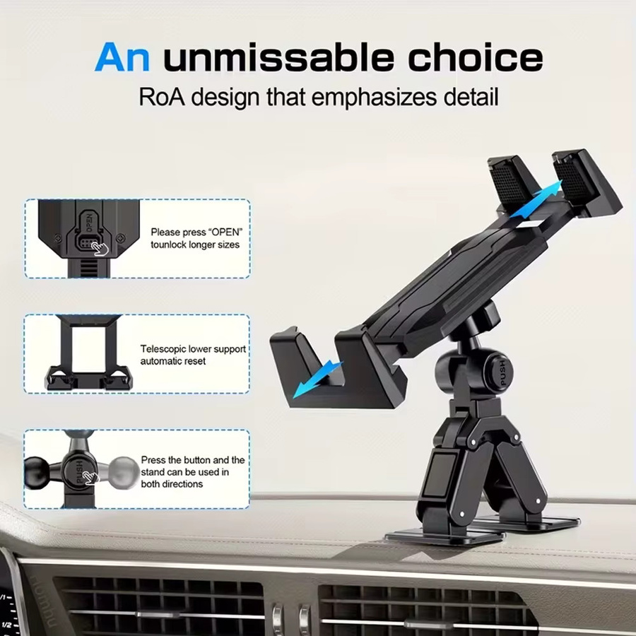 360-Grad drehbarer Tablet-Ständer und Handyhalterung in Schwarz für Auto, Schreibtisch und Wand mit selbstklebender Basis - Bild 4