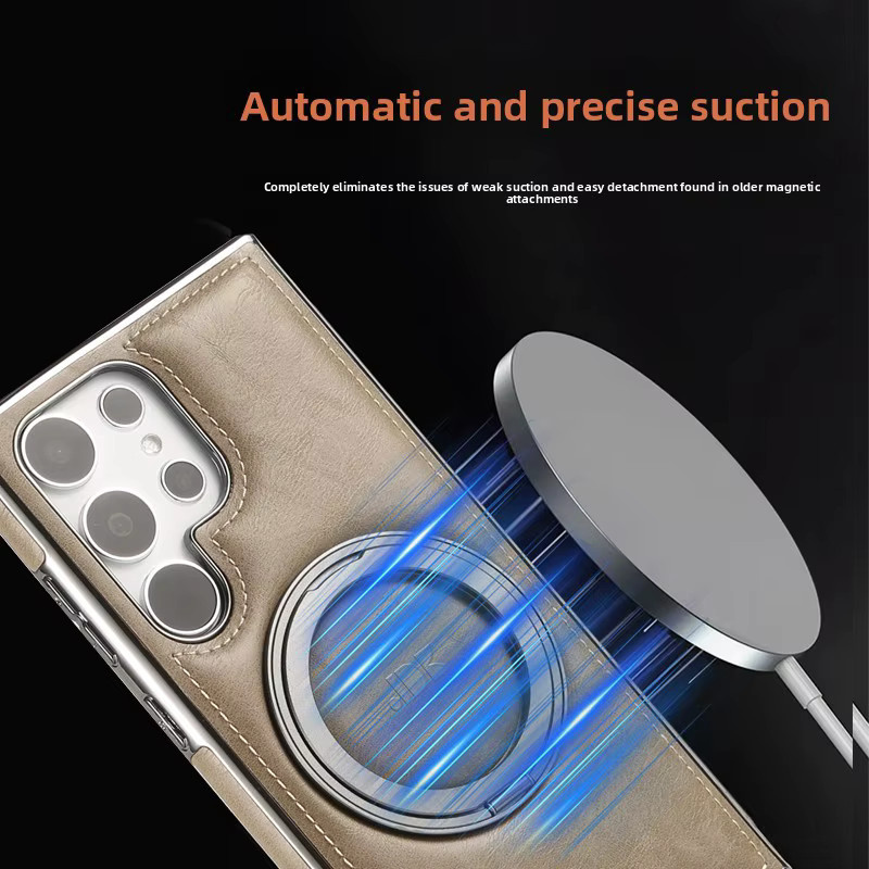 Magnetische 360 Grad rotierende Leder-Handyhülle mit Ringhalter für Samsung S25 Ultra S24 Ultra S23 Ultra S24 Plus in Blau mit MagSafe Kompatibilität - Bild 2