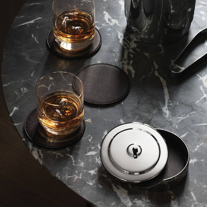 Georg Jensen Manhattan Untersetzer Set aus Leder in Silber, rund - Bild 3