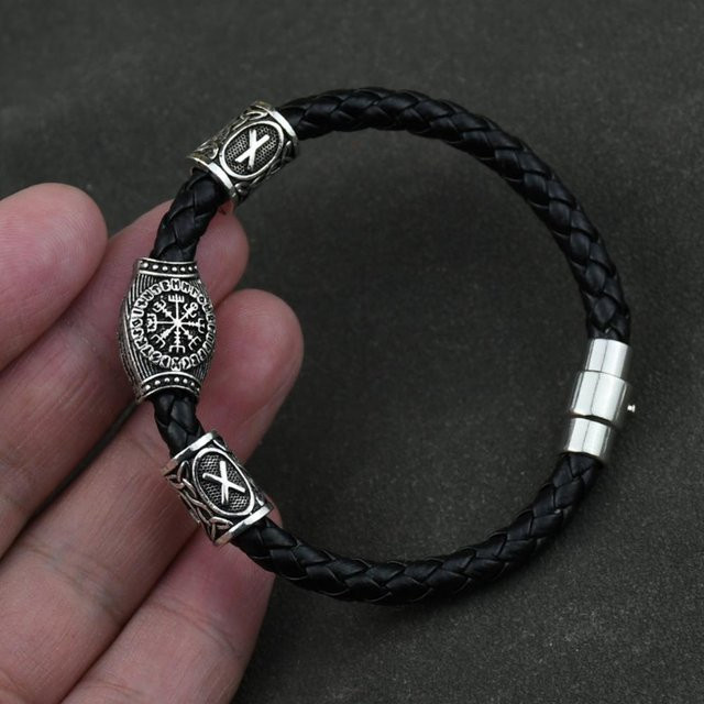 Rui Di Armband, Runen Perlen, Vegvisir Kompass, Zinklegierung, Silber, Unisex, 25cm - Bild 1