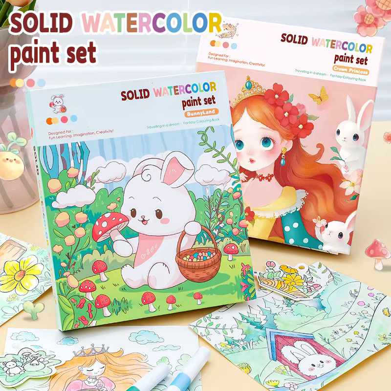 Aquarell-Malset für Kinder, mit 12-farbigen Pigment-Farbblöcken und Dip-Stiften - Bild 2