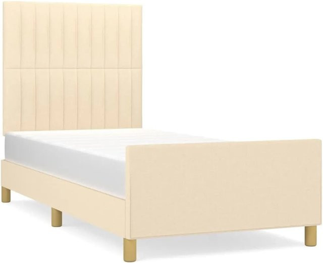 vidaXL Bettgestell mit Kopfteil in Beige aus Stoff und Holz, B/T/H: 90 x 193 x 128 cm - Bild 1