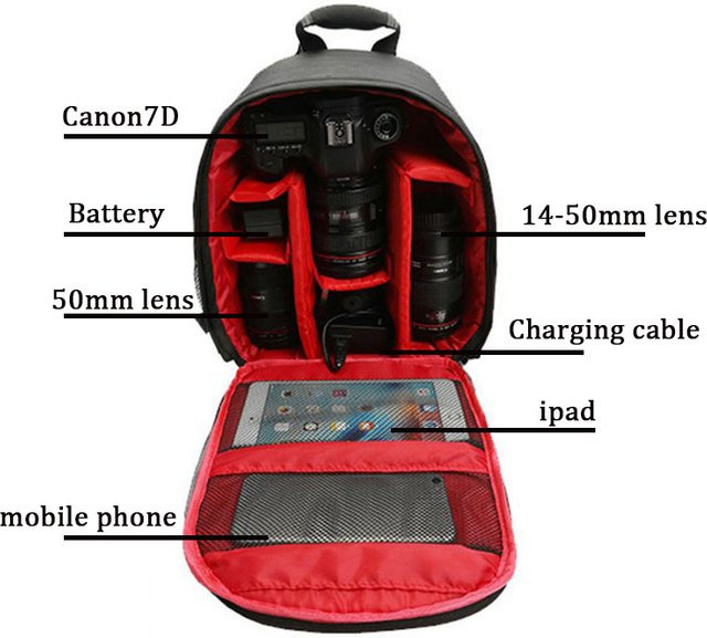 JINNUOLANG Wasserdichter Kamera Rucksack für DSLR, Objektive und iPad in Schwarz oder Rot - Bild 1