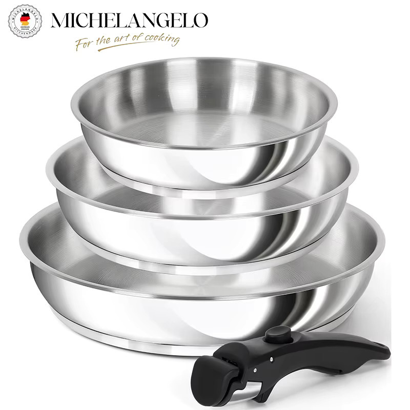 MICHELANGELO Bratpfannen-Set aus Edelstahl in Silber mit abnehmbarem Griff, Induktionskompatibel - Bild 6