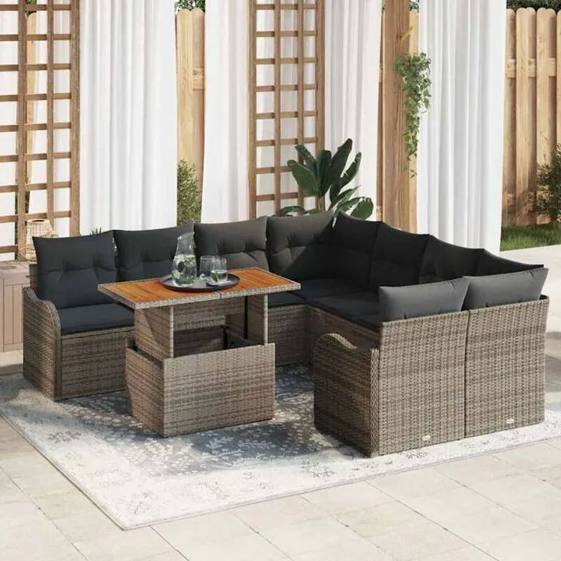 Vidaxl Polyrattan Garten-Sofa-Set mit Kissen, 7-teiliges modulares Loungemöbel-Set in Grau, B/T/H: 100 x 55 x 73 cm - Bild 1