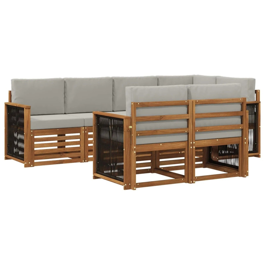 vidaXL Ecksofa Set in L-Form aus massivem Akazienholz mit Kissen in Natur und Hellgrau - Bild 2