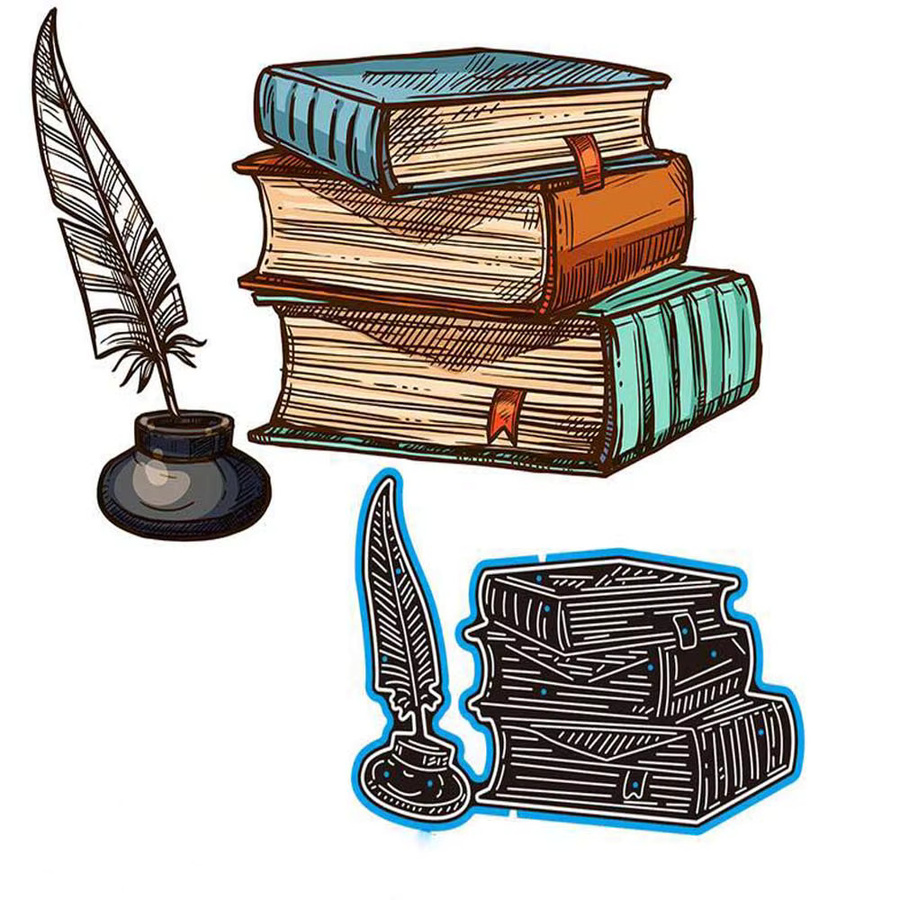 Metall-Stanzformen für Scrapbooking und Papierhandwerk mit Federstift und Büchern, Multicolour - Bild 3