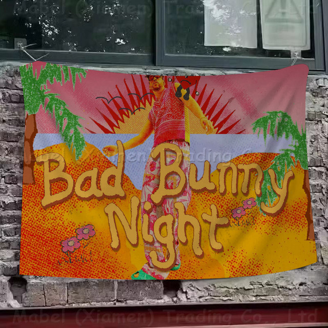 Yo Perreo Sola Bad Bunny Maluma Hängende Flagge mit kreativem Muster aus Polyester, Mehrfarbig, B/H: 70 x 50 cm - Bild 1