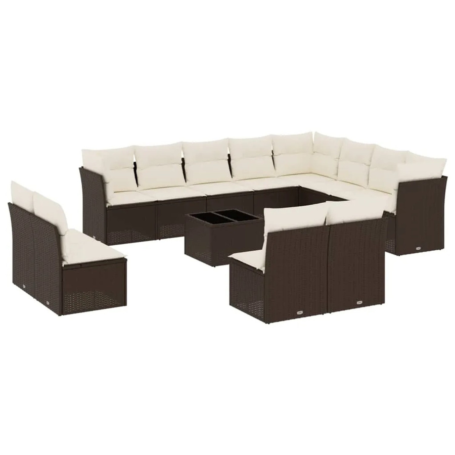 vidaXL 13-tlg. Garten-Sofagarnitur in U-Form aus braunem Poly-Rattan mit Kissen und Couchtisch - Bild 2