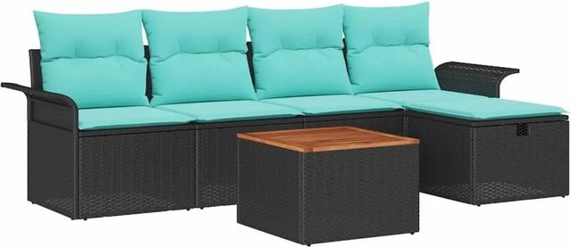 vidaXL Gartenmöbel-Set L-Shape aus Poly Rattan mit Kissen in Schwarz und Türkis für Garten, Balkon und Terrasse - Bild 1