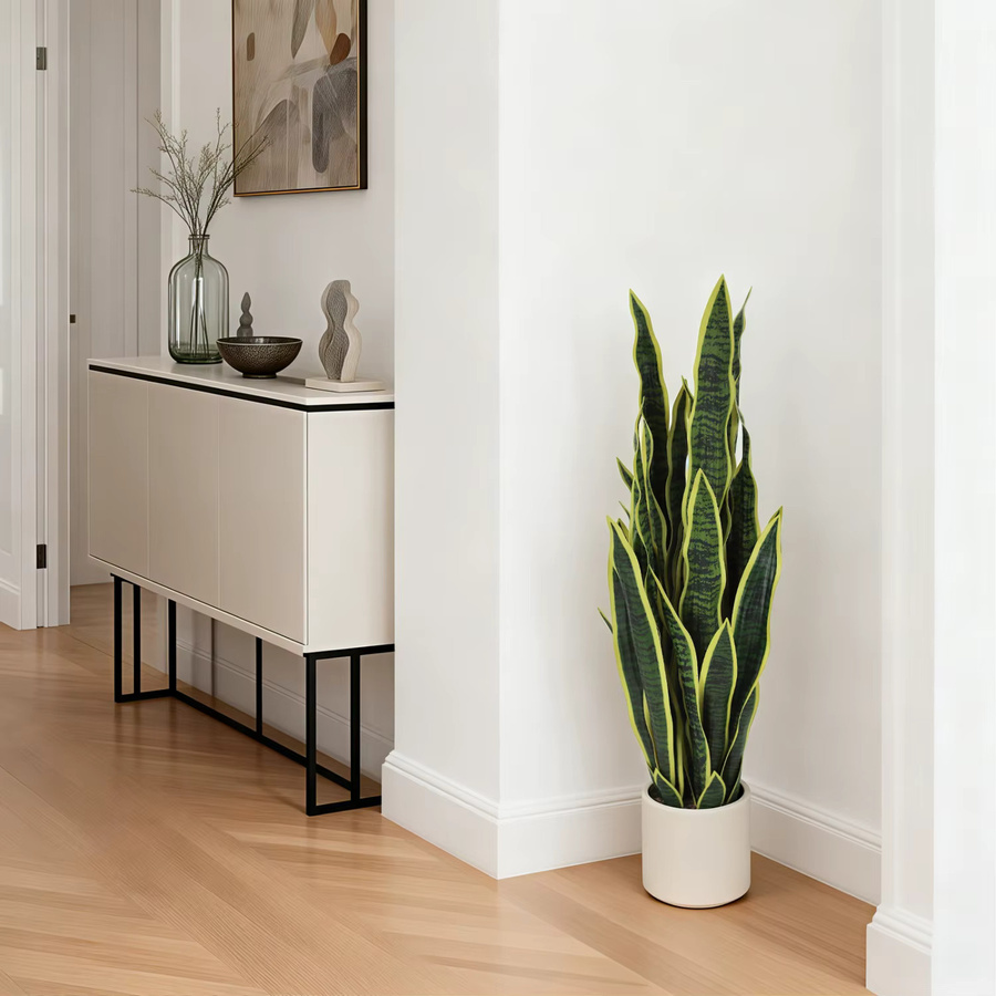 HiMISS Künstliche Schlangenpflanze Sansevieria Trifasciata im Topf, Grün mit braunem Detail, Dekorative Kunstpflanze für Tisch und Büro - Bild 4