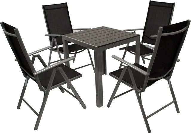 DEGAMO Gartenmöbel Garnitur SORANO 5-teilig in Schwarz mit Tisch, Aluminium und Kunstholz, Tisch B: 70 cm x B: 70 cm - Bild 1