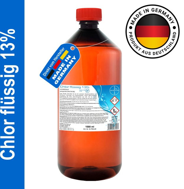HERRLAN Chloorflüssigkeit 13% zur Wasserdesinfektion für Schwimmbad, Spa und Whirlpool, cyanurfrei - Bild 1