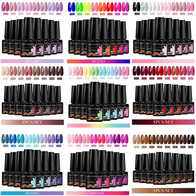 MEET ACROSS Gel-Nagellack-Set, 8-teilig, 7,3 ml, glänzend, HEMA TPO frei - Bild 1