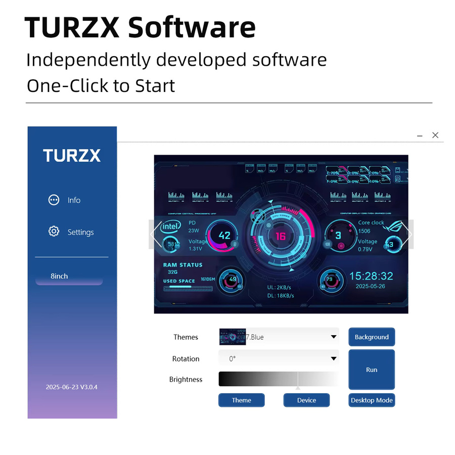 TURZX 8-Zoll USB-Sekundärbildschirm mit 1280 x 800 IPS LCD für CPU GPU RAM HDD Monitoring in Weiß - Bild 3
