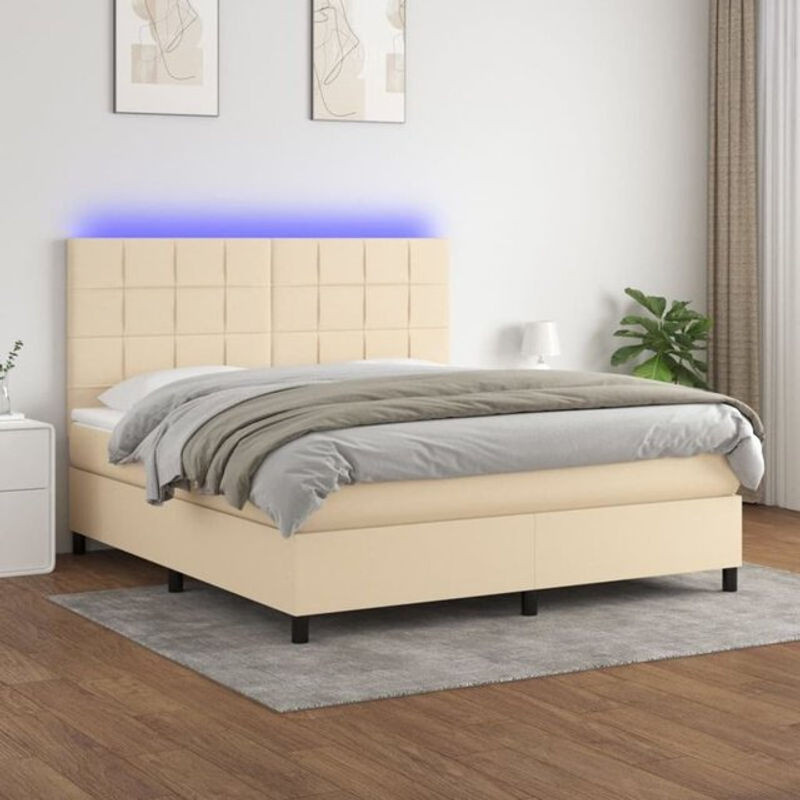 Vidaxl Boxspringbett mit Matratze in Beige und Weiß aus Stoff, B/T/H: 180 x 200 x 118 cm - Bild 1
