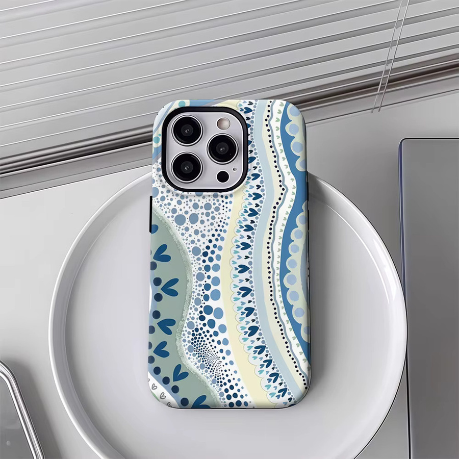 Blaue Handyhülle mit Muster für Apple iPhone 17 16 15 14 13 12 Pro Max Plus mit doppelschichtiger Rückseite - Bild 3