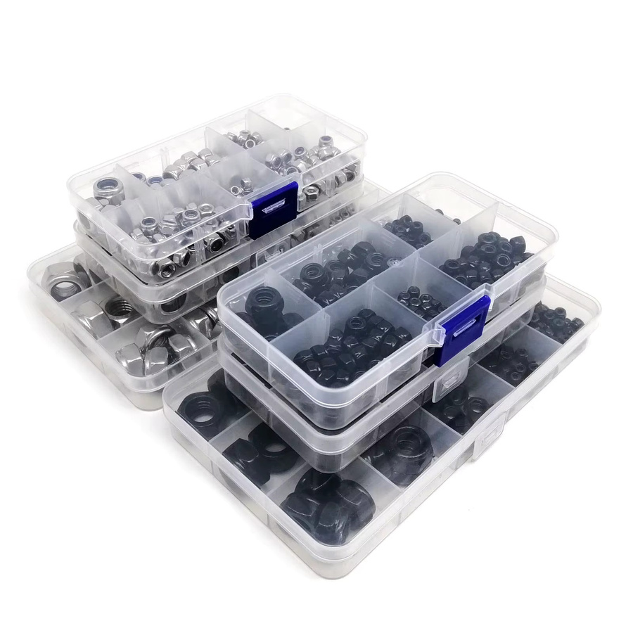 HZYUEGOU Set Selbstsichernde Muttern M2 bis M12 aus 304 Edelstahl und schwarzem Stahl, 357/200/162 Stück Mix Kit DIN985 Sechskant-Nylock-Sicherungsmutter - Bild 3