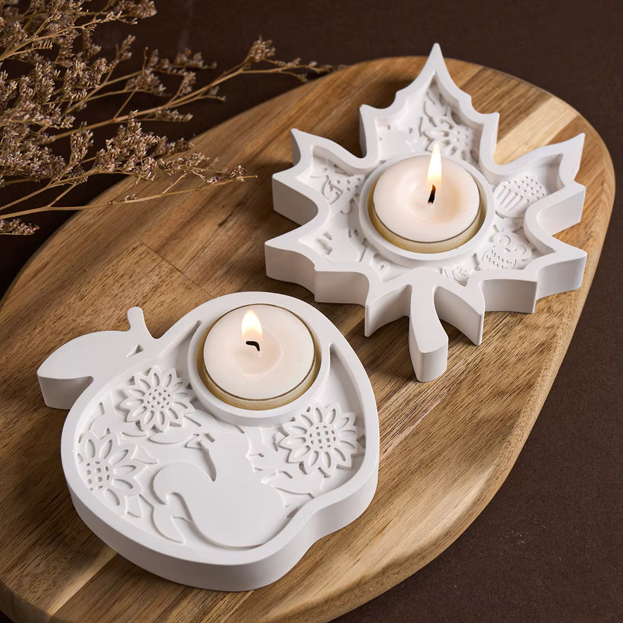 UDOCOOL Silikonform für DIY Kerzenständer mit Ahornblatt, Pilz und Apfel Relief Muster für Gips und Harz - Bild 2