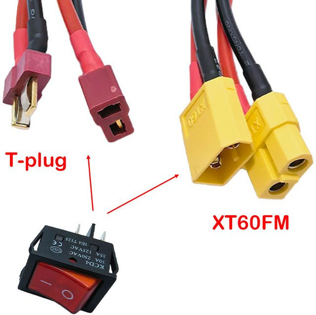 JCD Batterie-Hauptschalter mit Großstrom-Ein/Aus-Funktion, 30A 12V 24V, XT60-Stecker und 14AWG Kabel in Schwarz für RC Schleppboot und Köderboot mit 550 775 Bürstenmotor - Bild 1